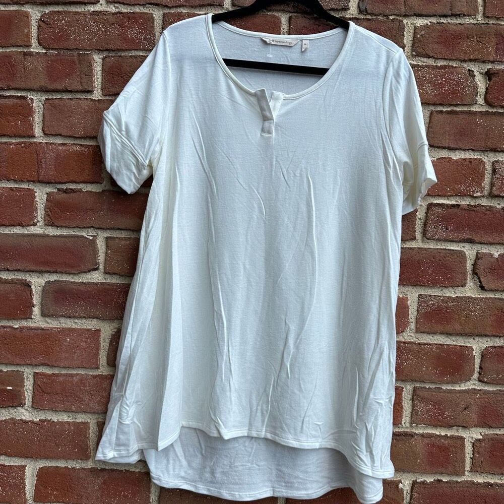 Soft Surroundings Tunic Top White Notch Neck Stretch Hi Low Hem XL NEW